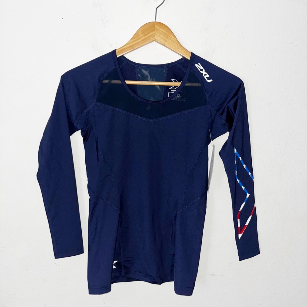 NWT 2XU Womens Base Compression Long Sleeve Running Top Navy USA Sz M Athletic